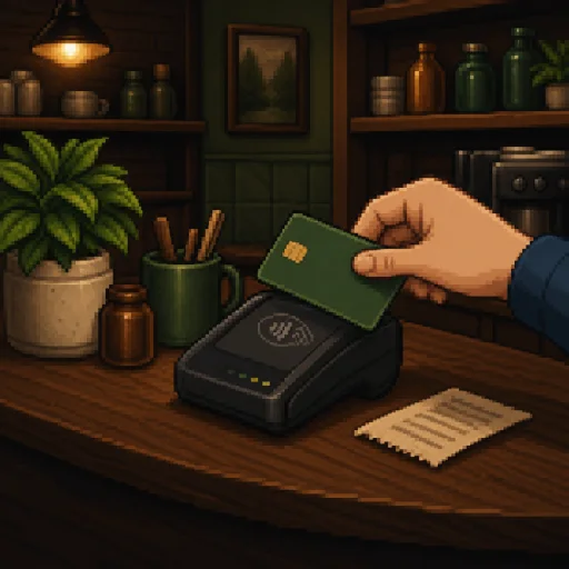Pixel-art contactless card payment at the counter